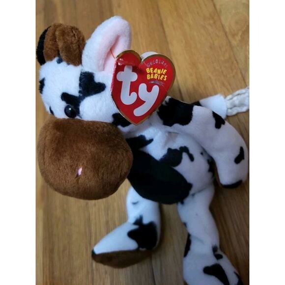 TY Beanie Baby βTipsyβ the Cow β Retired 2004 β With Tags β Cute Black & White - Picture 4 of 6